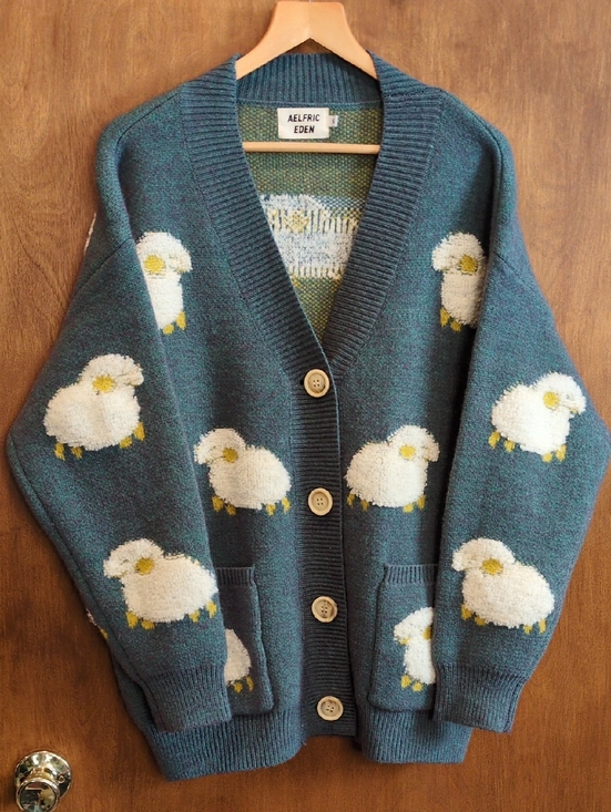 Aelfric Eden Sweaters - 🐑 Aelfric Eden Sheep Pattern Knit Cardigan Sweater Size S